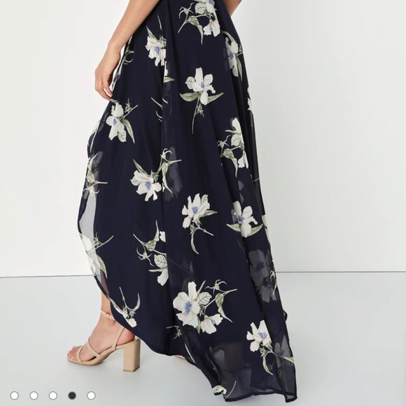 Lulus Wrap Dress - Floral Navy Blue - Picture 5 of 6